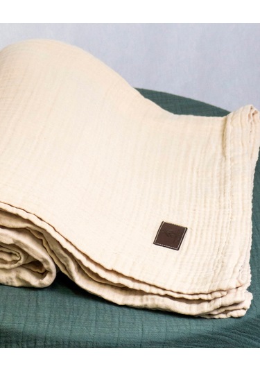 4 Katlı Müslin Yatak Örtüsü - Battaniye Pike %100 Organik Pamuk Dört Mevsim Yumuşak Gots Sertifikalı Ekru