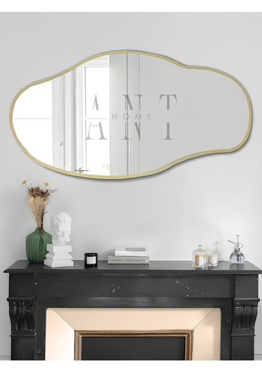 Asimetrik 75x40 Cm Konsol Aynası, Dresuar Aynası, Tuvalet Aynası, Holl Aynası, Banyo Aynası 75 X 40 Gold