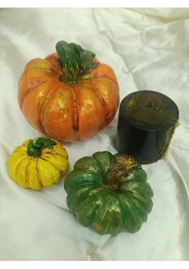 Artepieza Kabak Figürlü Dekor Seti Doğal Masa Süsleri-kabak & Mum Seti-biblo Dekoratif Set B. Boy Turuncu 10 cm