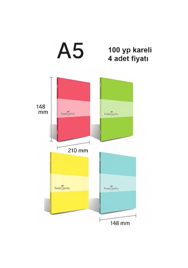 Faber - Castell Pp Kapak Pastel Dikişli Defter 100 Yaprak Kareli A5