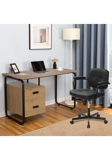 Button Çalışma Sandalyesi S.deri - Siyah 62x77-87x60 Cm Siyah