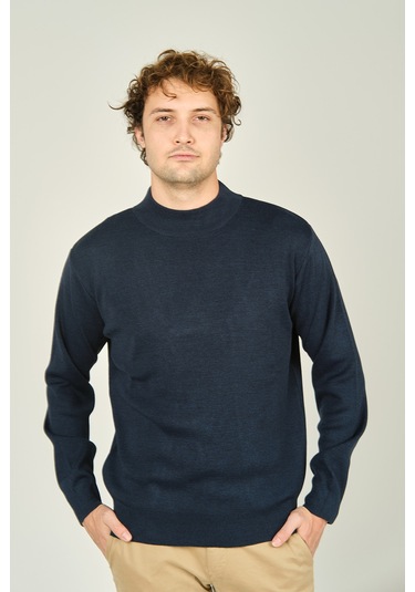 Ateş Triko Erkek Yarım Balıkçı Yaka Yün Kazak 6091024 Indigo Indigo İndigo