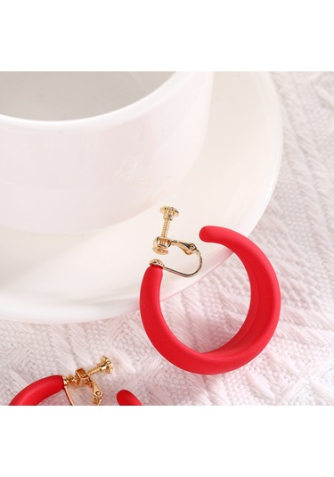 Geeksen Retro Stili Bold Açık Çemberli, Piercingsiz Kullanim, Konforlu Kanca Desenli, Pembe-altın Aksesuar Küpe Rose