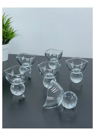 6 Kişilik Cam Elmas Ayaklı Kahve Yanı Lokumluk Sosluk Kase