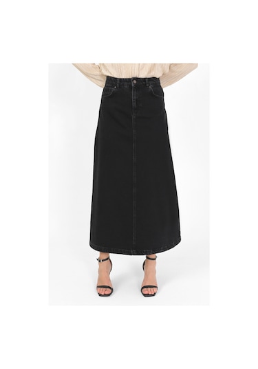 Yüksek Bel A Kesim Denim Etek Siyah