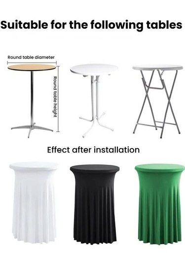 Sones Simple Premium Feeling İş Konferansı Kokteyl Bar Örtüsü Yuvarlak Sundress Streç Masa Örtüsü, Boyut: 80x110cm Siyah Siyah