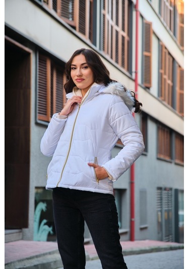 Toridas Günlük Kürklü Şişme Kadın Mont 807beyaze2 001