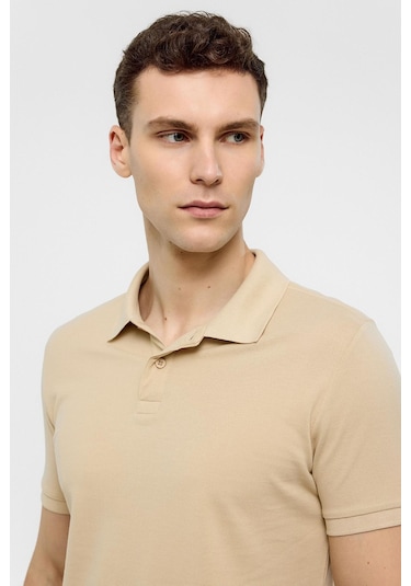 SÜVARİ Bej Slim Düz Polo Yaka Tişört-38583 Bej