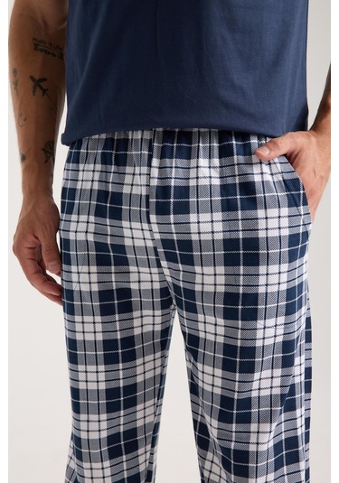 Akbeniz Erkek Lacivert Düğmeli Yaka Kısa Kol Pijama Takımı