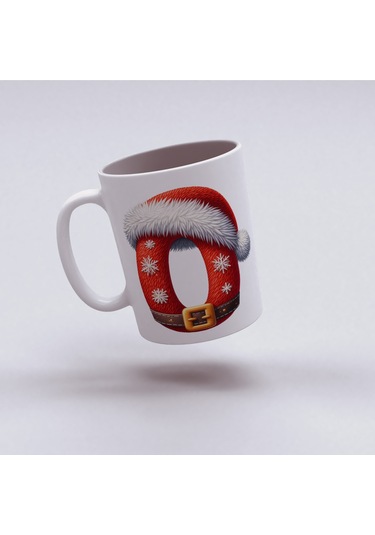 O Harfi Yılbaşı Temalı Bardak 330 Ml Harfli Kişiye Özel Hediye - Yeniyıl / Noel Şapka Tasarım Beyaz