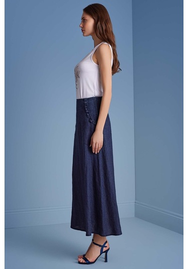 Çan Mavi Keten Etek Mavi