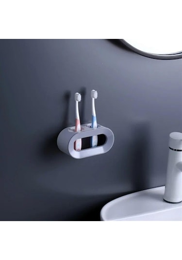 Gri Elektrikli Diş Fırçası Tutucu Çift Delikli Kendinden Yapışkanlı Stand Rafı Duvara Monte Tutucu Depolama Alanı Tasarruflu Banyo Aksesuarları Gri