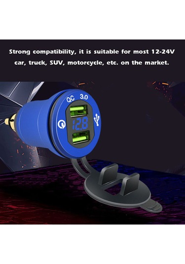 Youtek Bmw Araba/motosiklet Usb Şarj Cihazı, Qc3.0 Hızlı Şarj, Voltmetre, 12-24v, Kırmızı Alüminyum Kasa, Çift Usb Portu