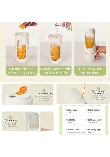 Fastbuy Yeşil Kablosuz Taşınabilir Elektrikli Meyve Sıkacağı Blender 12 Bıçaklı Güçlü Mikser Yeşil