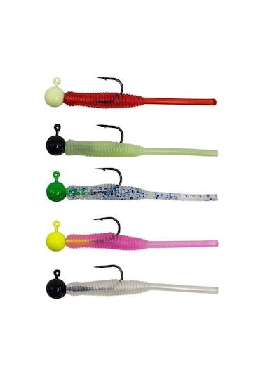 Kendo Hook Worm Jighead+lrf Silikonu 1gr+4.5cm 5 Adet Head Black+pearl White