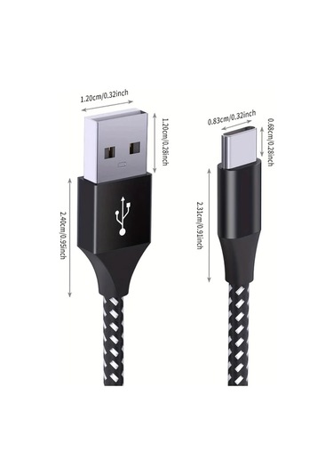 Honeybeeshop 5 Adet 300 Cm Usb A'dan Type C Hızlı Şarj Kablosu Siyah Beyaz Samsung Galaxy Ps5
