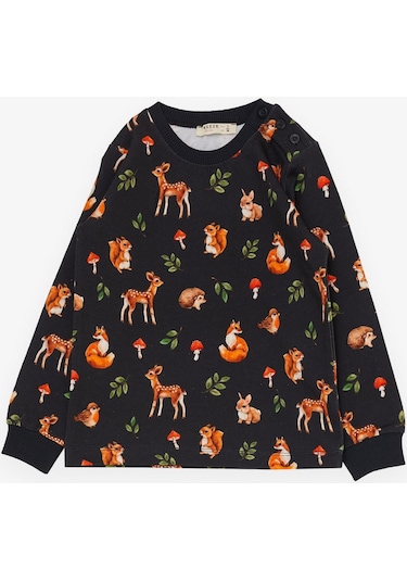 Breeze Kız Çocuk Pijama Takımı Orman Temalı Sevimli Hayvancıklar Desenli 1-4 Yaş, Antrasit-antrasit Antrasit