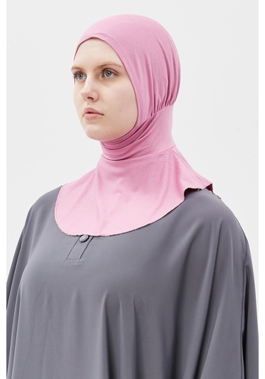 Kadın Tesettür Pratik Boyunluklu Hijab - Sporcu Bone Koyu Pembe
