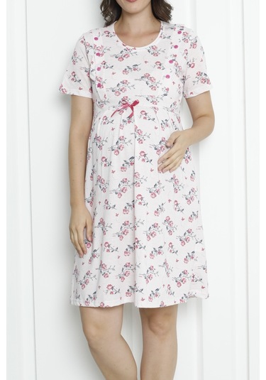 Hamile Tunik Gecelik Kısa Kollu Likralı Büyük Beden Geniş Beden Aralığı Pembe Nıc1011 R16