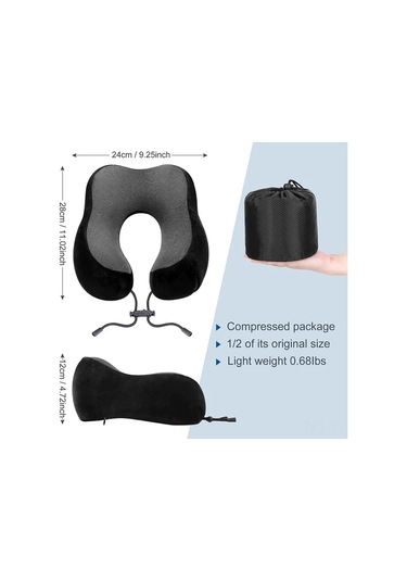 Jeemson Seyahat Yastığı Seti: Hafıza Köpüğü Boyun Yastığı, 3d Uyku Maskesi Ve Kulaklık - Ergonomik Desteği İle Uçak Seyahatleri İçin Siyah