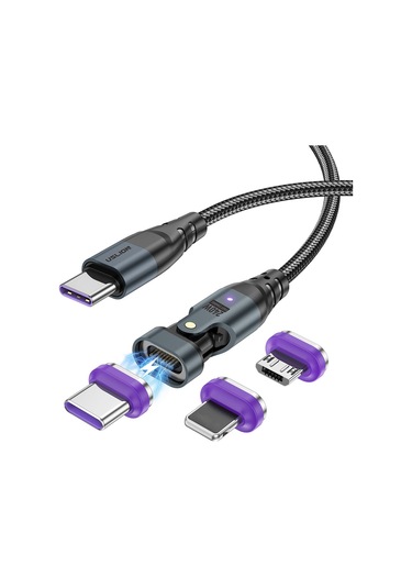 Uslıon Us0203 1.8m Type-c - İp - Type-c - Mikro Dönebilen Konnektör Manyetik Şarj Kablosu 240w Veri Kablosu