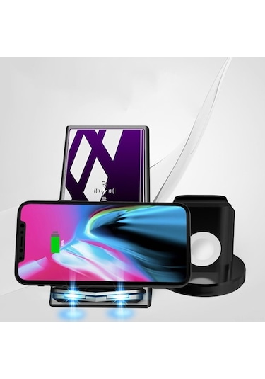 Willowhaven 4 Cihazı Hızlı Kablosuz Şarj Cihazı, A9 Siyah, 10w, 4'ü 1 Arada Şarj, Güvenlik Koruma Özellikleriyle