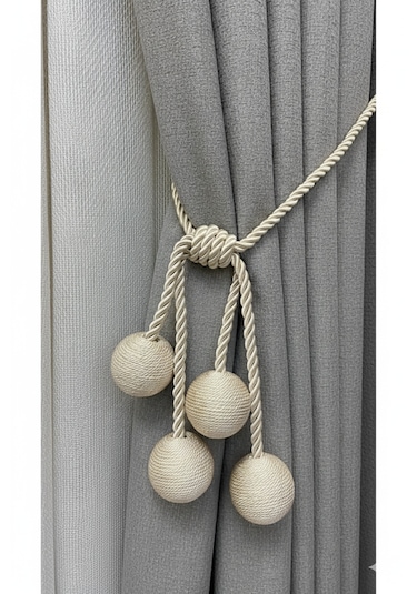 Modern Sarım 4 Toplu Braçol Kornişe Takmatik Ipli Tavan Perde Aksesuarı Bej