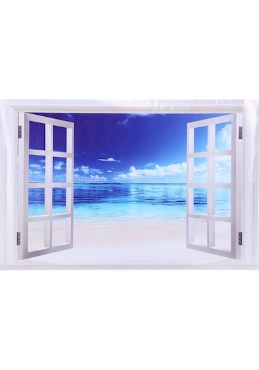 Qingmipy 3d Deniz Manzaralı Pvc Duvar Sticker, Su Geçirmez Dekoratif Pencerelik Desen, 2 Adet Paket Diğer