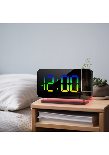 Padalink Siyah Rgb Led Işıklandırmalı Ev Dekorasyon Saati, Renkli Gece Lambası Ve Saat Projeksiyonu Fonksiyonlu Ev Aletleri Diğer