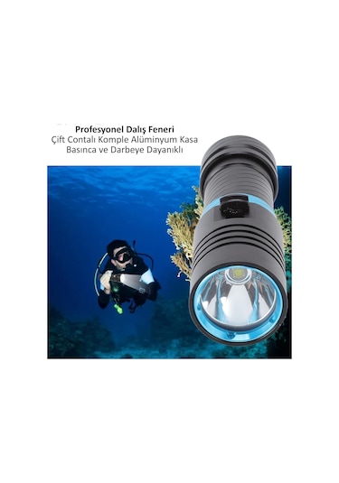 Valkyrie Profesyonel Şarjlı Su Altı Dalış Feneri Metal Kasa Yüksek Aydınlatma Su Geçirmez 2000mah Kutulu