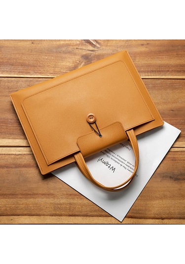 Aubyhe 15.6 İnç Pu Dikişli Bilgisayar Çantası - Hafif, Dayanıklı, 3 Cep Tasarımı, Açık Kahverengi, Dış Çanta İç Çanta Kahverengi