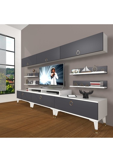 Decoraktiv Ekoflex 8y Mdf Gold Tv Ünitesi Tv Sehpası Beyaz - Antrasit