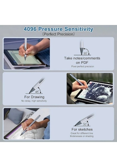 Fastbuy Silvery Surface Pro 11/9/10/8 İçin Yüksek Kaliteli Stylus Kalem