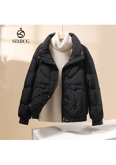 Kadınlar İçin Yeni Kışlık Kalın Dik Yakalı Rahat Bol Kuş Tüyü Ceket Siyah