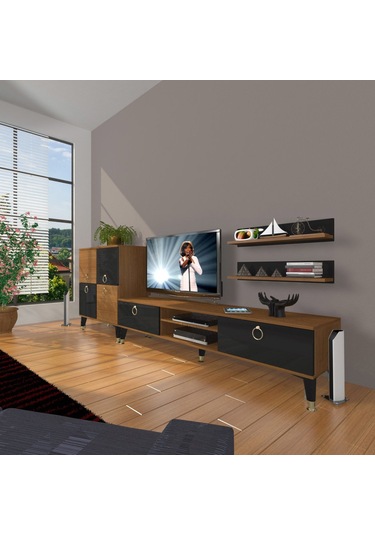 Decoraktiv Eko On Mdf Dvd Gold Tv Ünitesi Tv Sehpası Ceviz - Siyah