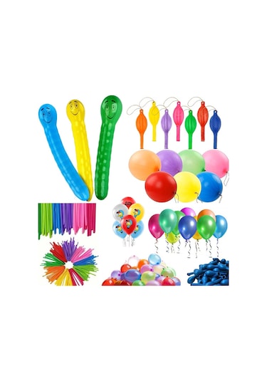 519 Adet Karışık Dökme Balon Full Paket Balon 519 Adet Sosis Su Tırtıl Punch Baskılı Metalik Balon Renkli