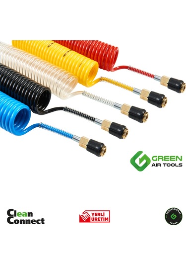Green Air Tools Jaklı Spiral Hava Hortumu Pe 5x8x10 Metre Stoperli
