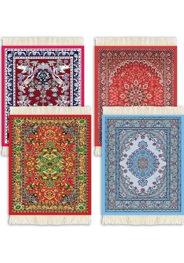 Primepickings 4 Adet Set Halı Altlığı Oryantal Tasarım Halı Içecek Matı Püskül Halı Altlığı Yalıtım Pedi Dal