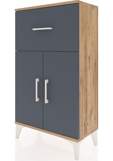 Arges Komodin Tek Raflı Tek Çekmeceli 2 Kapaklı 60x30x106 Çam... Çam