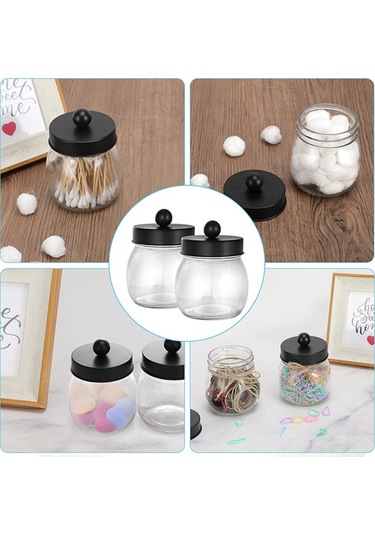 Xurunkeji Banyo Aksesuarları Seti 4 Parça - Losyon Sabunluk, 2 Pamuklu Çubuk Tutucu Ve Diş Fırçası Tutucu Siyah Siyah