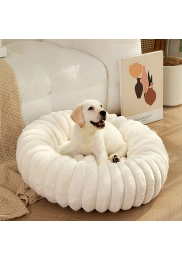 Gateesat Bej 60cm Ekstra Büyük Yıkanabilir Yatak Tüylü Köpek Kedi Yatağı