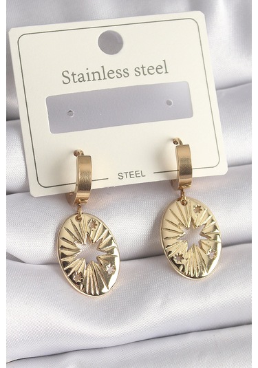 Zarif Kadın İçin Golden Çelik Kutup Yıldız İşli Küpe Gri