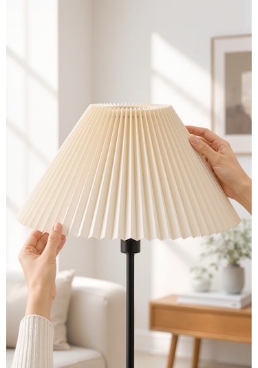 Umbrella Pileli Lambader Başlığı Kısa Kırma İthal Krem Çap 36 Cm Lam12