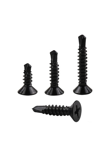 Moveevo 410 Paslanmaz Çelik Siyah Cruciform Yuvarlak Baş Otomatik Delici Vida, 1/2", 3/4", 1" Her Bir 50 Adet Toplam 150 Adet