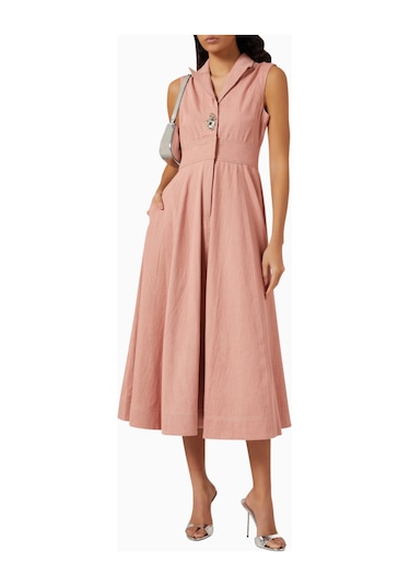 Notebook Eliana Denim Dress, Modern Kesim Ve Altın Detaylı Elbise Pembe