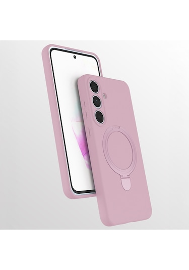 Samsung Galaxy S25 Fe Uyumlu Standlı Magesafe Silikon Kılıf Pembe
