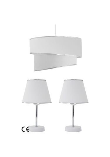 Beyaz Gümüş Julien Üçlü Abajur Ve Avize Seti Beyaz