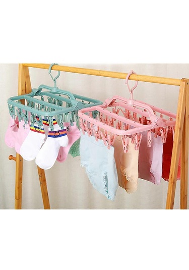 Ganzhoushop Çorap Kurutma Askısı, 32 Klipsli Çamaşır Askısı Çok Renkli