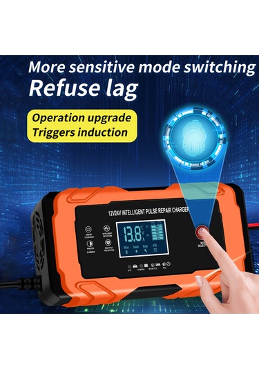 Neevoyu Turuncu 12v10a/24v5a Akıllı Akü Şarj Cihazı, Dijital Ekran, Sıcaklık Algılama, Onarım Fonksiyonu, Avrupa Şarjı, Otomobil-motosiklet Uyumlu