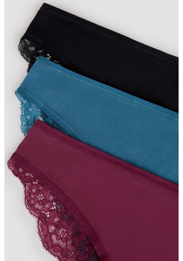Arka Dantel Detaylı Koyu Ton 3lü Brazilian Külot Çok Renkli